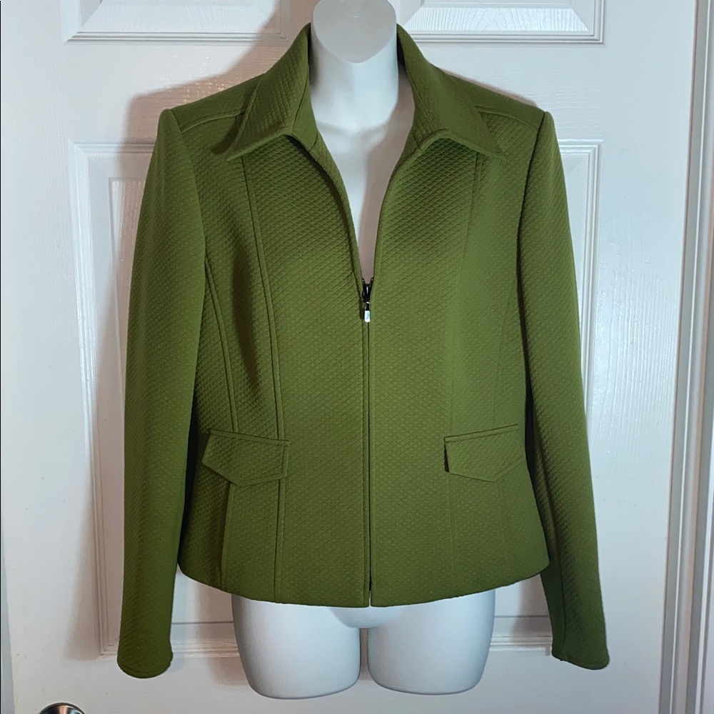 Talbots Textured Green Women's Blazer Zip Up Tailored Fit Size 8 Professional